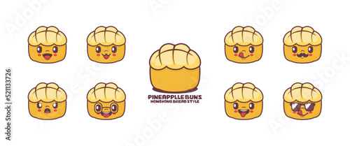Pineapple buns cartoon. bread vector illustration. icon, emoticons, cartoons