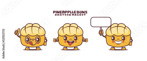 Pineapple buns cartoon mascot. bread vector illustration