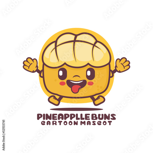 Pineapple buns cartoon mascot. bread vector illustration