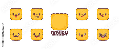 Ravioli cartoon. Italian pasta vector illustration. icon, emoticons, cartoons