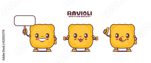 Ravioli cartoon mascot. Italian pasta vector illustration