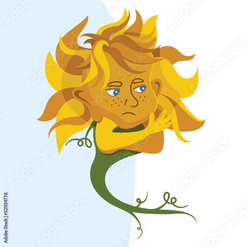 Sad, unhappy, boring Cartoon Sunflower 