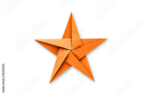 Orange paper star origami isolated on a white background