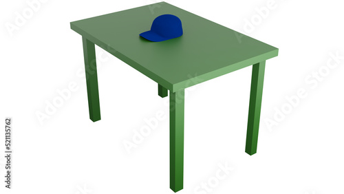 Canvas-taulu A Preposition of Place of A 3D Hat on The Table