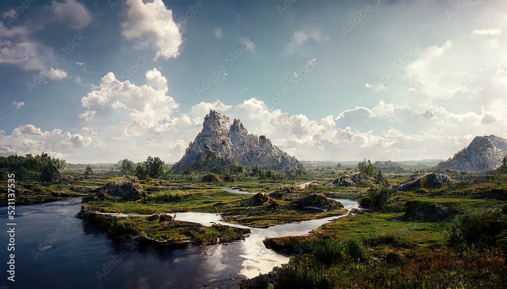Beautiful landscape of a european scene, mountains and river