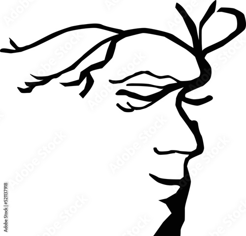 optical illusion of human and tree, double meaning image.