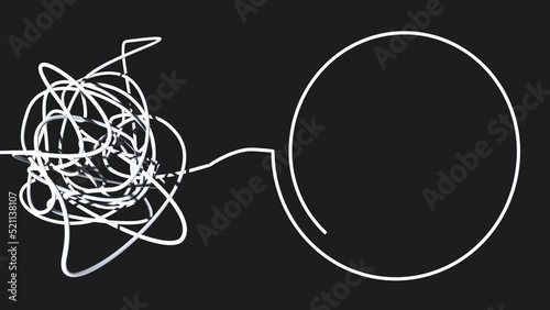 Personal growth and development. Coaching, training, brainstorm animation. Unraveling tangled tangle. Psychotherapy concept. Metaphor of problem solving, chaos and mess, difficult situation.