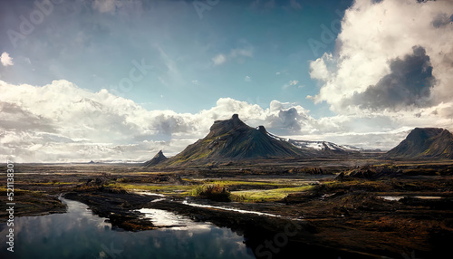 Beautiful landscape of an iceland scene, mountains and river