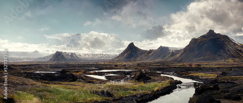 Beautiful landscape of an iceland scene, mountains and river