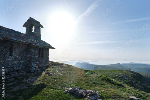 hermitage of san donato on the summit of mount beriain with views of the entire sierra de Andia, Navarra, Spain photo