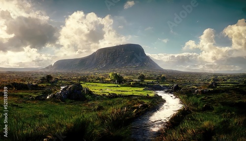 Beautiful landscape of ireland, mountains and river photo