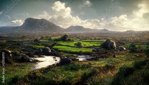 Beautiful landscape of ireland, mountains and river