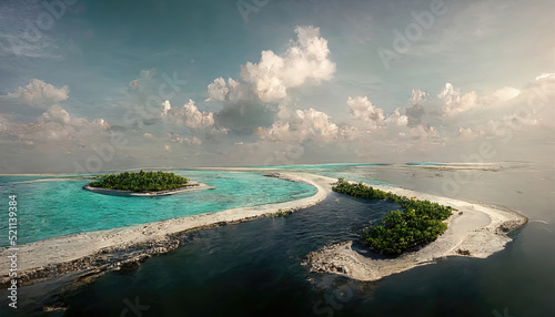 Beautiful landscape of the maldives, beach and bright blue sea © IntoArtwork