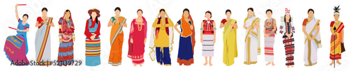 Vector flat illustration of a crowd of women from diverse ethnic. Womens from different part of india.