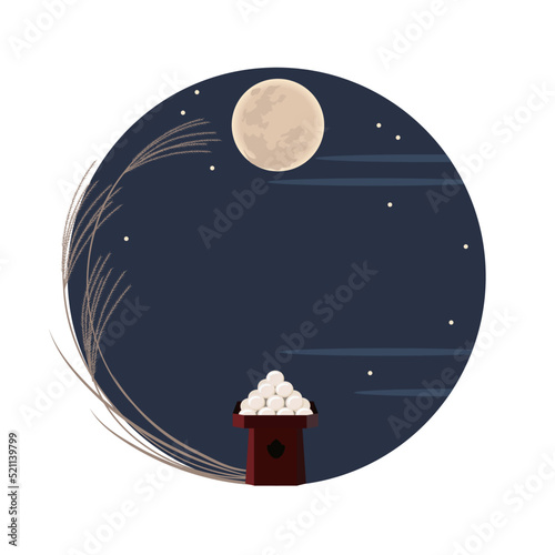 お月見風景イラスト　丸い枠・フレーム