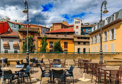 Outdoor cafe in the historic Casco Viejo, Old Town Pamplona, Spain