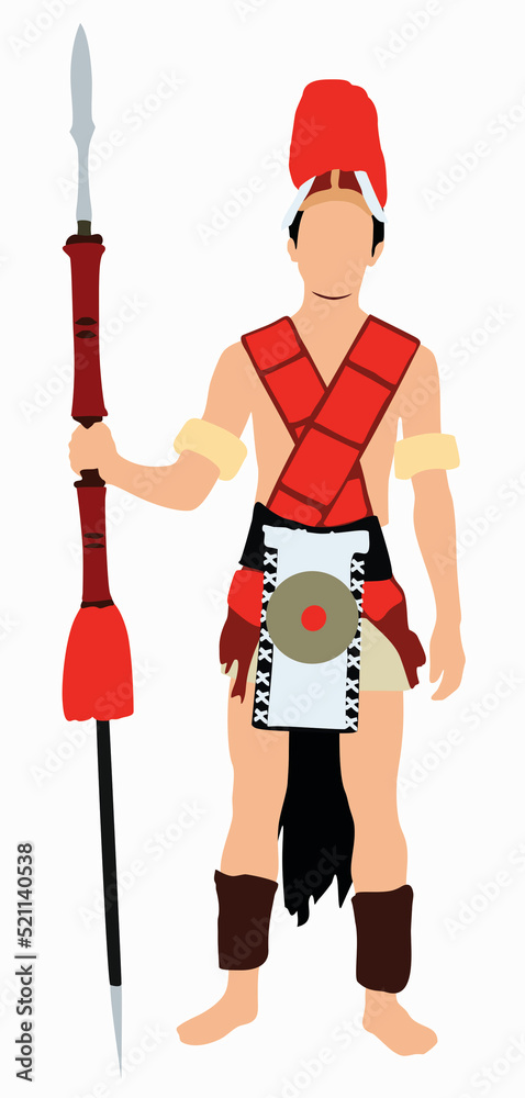 Young naga man in traditional dress of Nagaland - obrazy, fototapety, plakaty 
