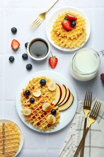 Concept of tasty food with wafers, top view