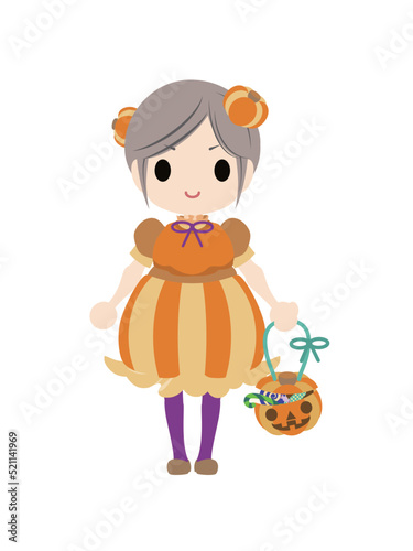 かぼちゃの衣装を着た女の子のイラスト