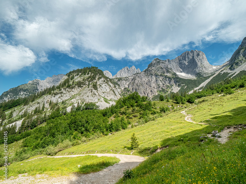 Wilder Kaiser Mountain View with lonely hiking trail 