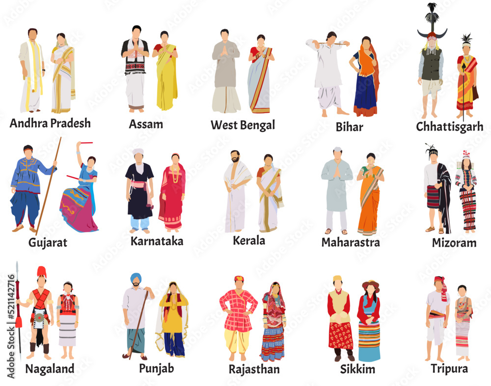 Set Of People From Different Part Of India With The Name Stock Vector 