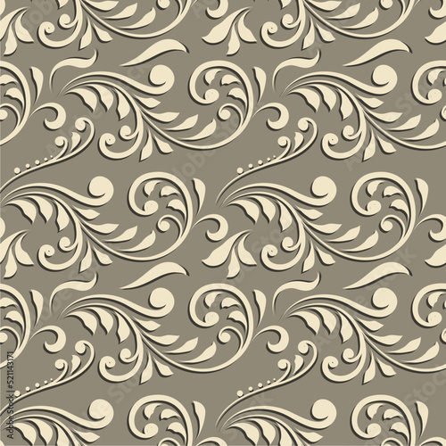 Vector damask floral seamless pattern background. Elegant luxury ornamental leaves texture for wallpapers, emboss backgrounds and page fill.
