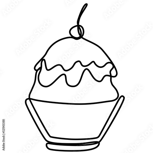 ice shaved bingsu korean japanese style sweet dessert in minimal one continuous line simple design style with color