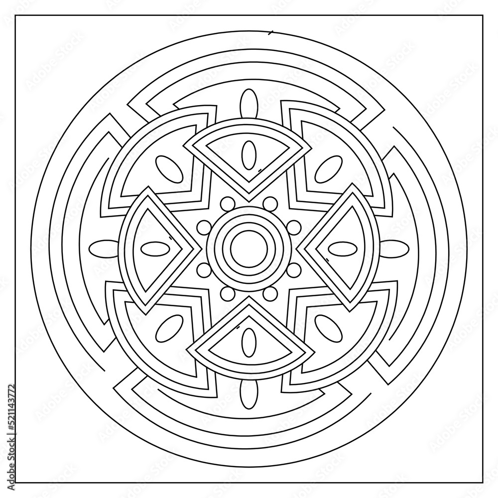 Decorative mandala art of drawing with circular patterns for coloring