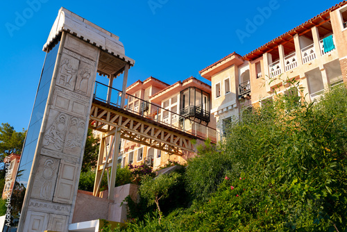 Stone facade of old residential building in greek style