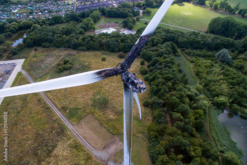 Fire damaged green energy industrial wind turbine , Croda Chemicals. Kingston upon Hull 