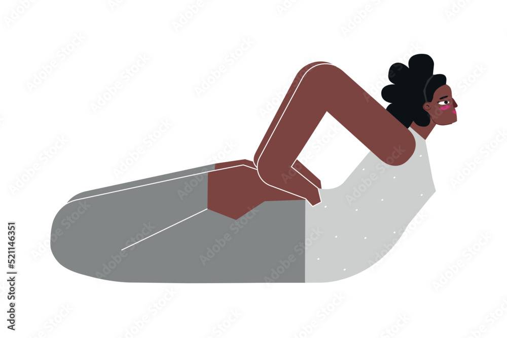 Vector isolated illustration with flat african american female character. Sportive exercise - Frog Pose. Strong woman learns posture at yoga class Vector isolated illustration with flat african american female character. Sportive exercise - Frog Pose. Strong woman learns posture at yoga class