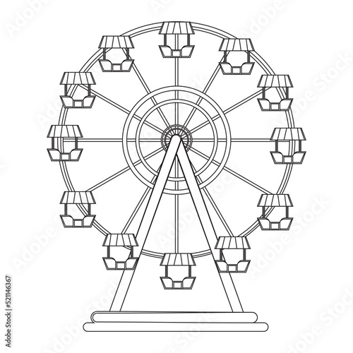 Children's entertainment playground, recreation park. Place for children's games. Funfair with ferris wheel. Amusement and carnival, carousel in park. Amusement park. flat illustration.