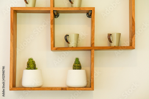 wall mounted coffee cup shelf. cactus shelf.