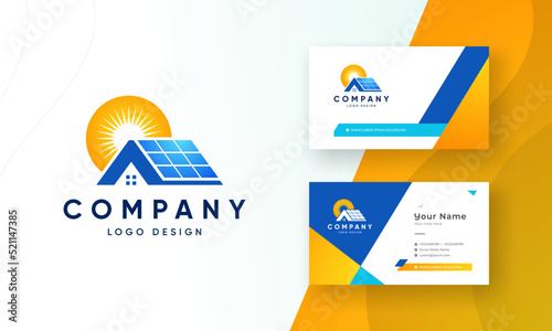Sun solar energy logo design template. solar tech logo designs with a business card 