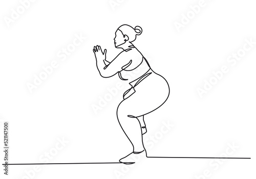 Curvy Woman One Line Drawing. Body Positive Abstract Minimal Concept. Woman Sport Continuous One Line Illustration. Modern Trendy Contour Drawing. Vector EPS 10. 