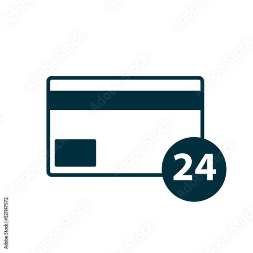 Credit card icon with cross mark sign. 24h.
