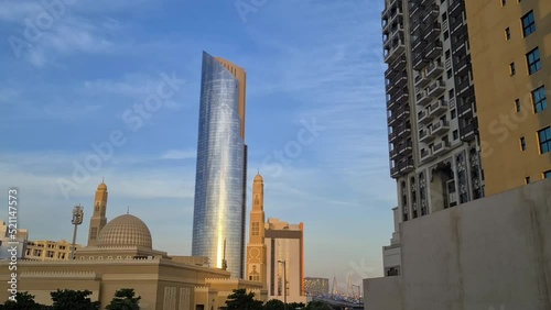 Mosque Between Modern Buildings in Dubai UAE, Classic and Modern Architecture photo