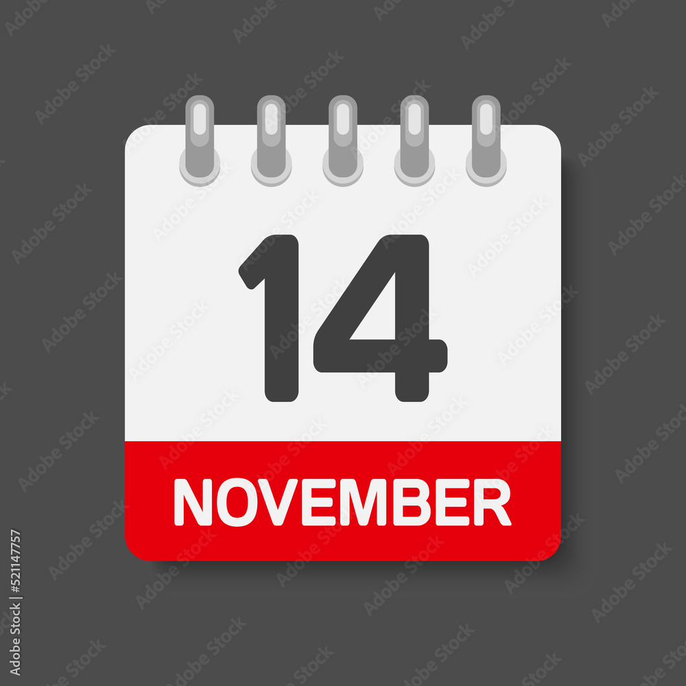 Icon day date 14 November, template calendar page Icon day date 14 November, template calendar page