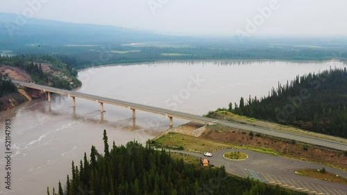 Aerial view of Tanana River and bridge over Tanana river in Alaska Range - The landscape around Alaska Highway, Alaska, USA photo