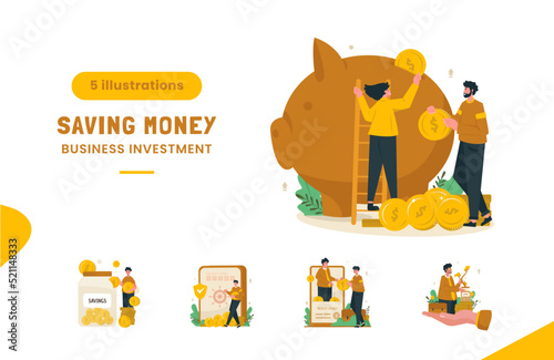 Saving money and business investment illustration bundle pack