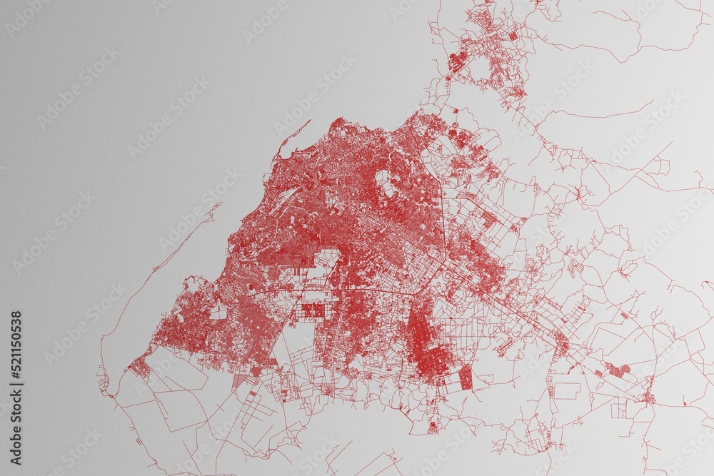 Φωτογραφία Map of the streets of Luanda (Angola) made with red lines on white paper