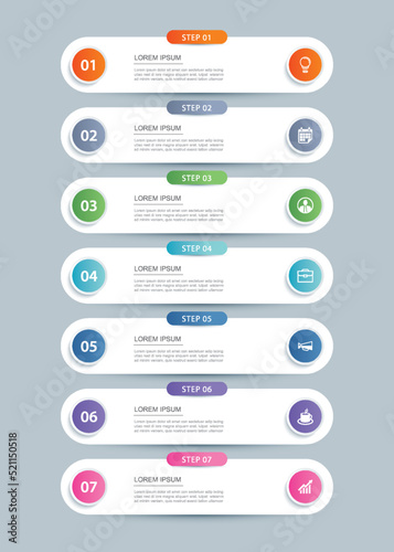 7 data infographics tab paper index template. Vector illustration abstract background.