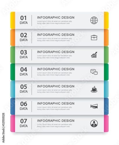 7 data infographics tab paper index template. Vector illustration abstract background.