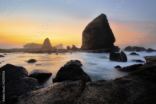Sunrise view of Papuma Beach located in Jember (Indonesia)