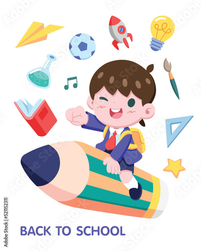 Cute style back to school cartoon illustration