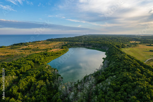 Aerial summer beautiful morning view of Plaz    Plocis  lake  near Klaipeda and Palanga  Lithuania