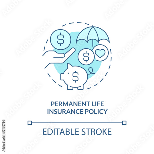 Permanent life insurance policy turquoise concept icon. Way to save for college abstract idea thin line illustration. Isolated outline drawing. Editable stroke. Arial, Myriad Pro-Bold fonts used