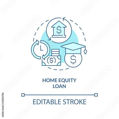 Home equity loan turquoise concept icon. Financial tip. Way to save for education abstract idea thin line illustration. Isolated outline drawing. Editable stroke. Arial, Myriad Pro-Bold fonts used