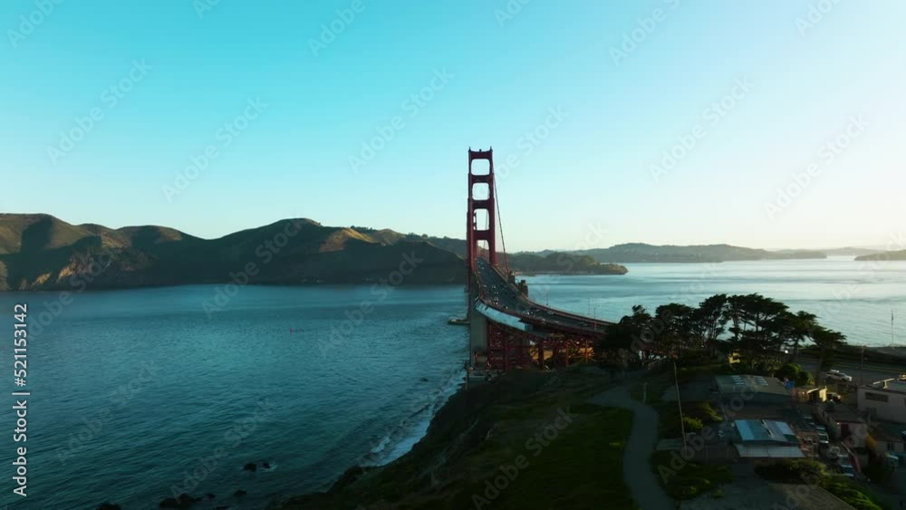 Sunrise Over The Golden Gate Bridge In San Francisco, CA, USA - aerial drone shot Sunrise Over The Golden Gate Bridge In San Francisco, CA, USA - aerial drone shot
