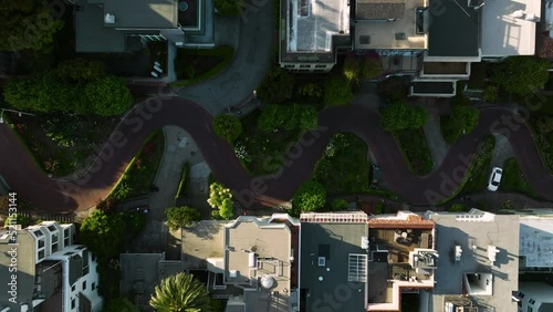 Top down View Of The Lombard Street In San Francisco, California, USA - aerial drone shot